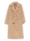 Glox Double-breasted Belted Coat In Brown