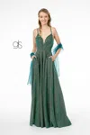 Gls A-line Glitter Lame Long Prom Dress In Green