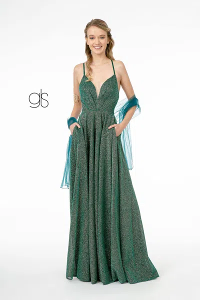 Gls A-line Glitter Lame Long Prom Dress In Green