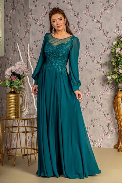 Gls A Line Long Formal Mother Of The Bride Dress In Blue