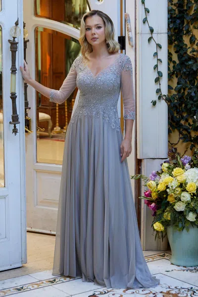 Gls A Line Long Mother Of The Bride Formal Dress In Gray