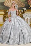 Gls Ball Gown Long Floral Quinceanera Beaded Dress In Gray