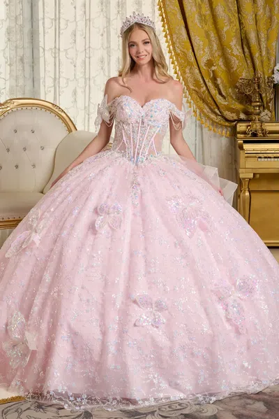 Gls Ball Gown Long Glitter Quinceanera Sequin Dress In Pink