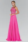 Gls Bead Embellished Chiffon Long Prom Dress In Pink