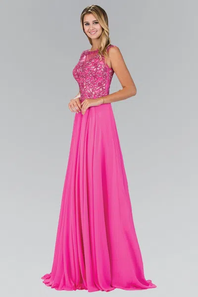 Gls Bead Embellished Chiffon Long Prom Dress In Pink