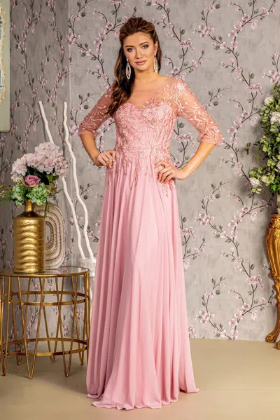 Gls Beaded Long Formal Mother Of The Bride Dress In Pink