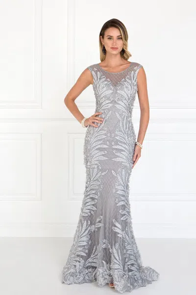 Gls Beaded Mermaid Long Prom Dress In Silver