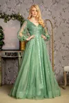 Gls Beaded Sequin Mother Of The Bride Long Dress In Green