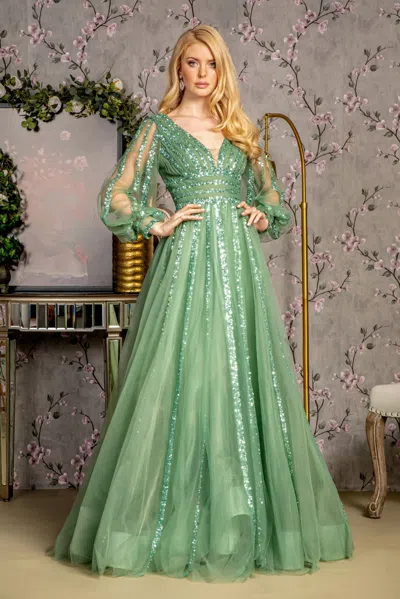 Gls Beaded Sequin Mother Of The Bride Long Dress In Green