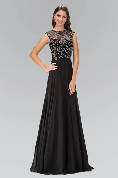 Gls Black Beaded Bodice Evening Gown