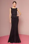Gls Black Peplum Jersey Floor Length Prom Dress In Black