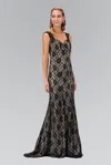 Gls Black/nude Sleeveless Long Formal Evening Lace Dress In Brown