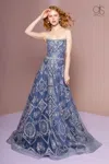 Gls Blue Strapless Prom Evening Dress In Blue