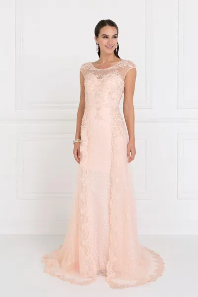 Gls Blush Long Cap Sleeve Formal Evening Dress In Pink