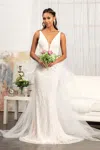 Gls Bridal Long Sleeveless Mermaid Mesh Wedding Gown In White