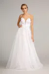 Gls Bridal Long Strapless Mesh Wedding Dress In White