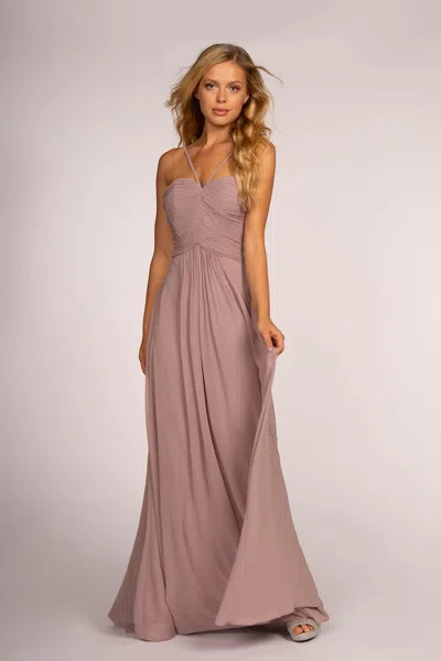 Gls Bridesmaid Ruched Bodice Long Formal Dress In Purple