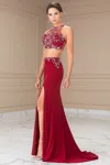 Gls Burgundy 2 Piece Sexy Halter Evening Gown In Burgundy