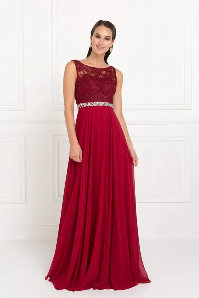 Gls Burgundy Lace Top Chiffon Long Formal Dress