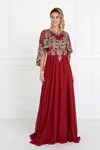 Gls Burgundy Long Formal Cape Sleeves Dress In Burgundy