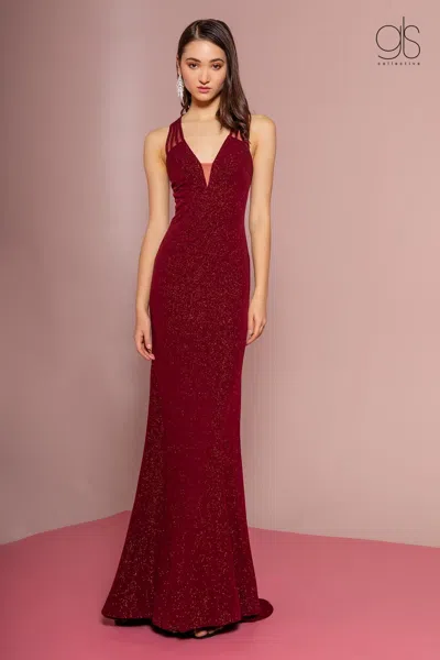 Gls Burgundy Long Formal Sleeveless Prom Dress In Red