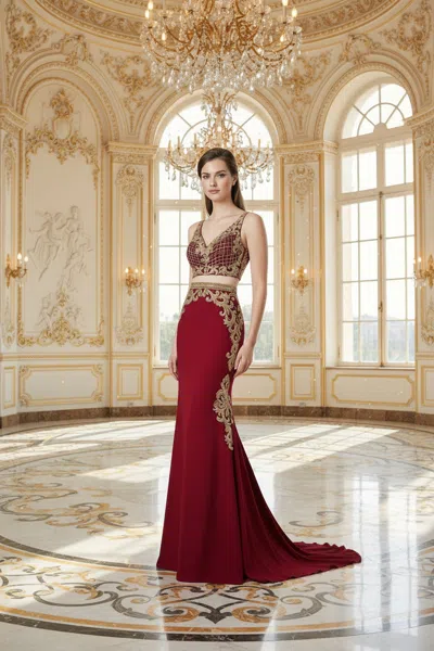 Gls Burgundy Long Two Piece Formal Evening Prom Dress In Red