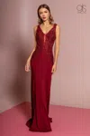 Gls Burgundy Prom Long Sleeveless V-neck Evening Formal Dress In Red