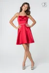 Gls Burgundy Short Prom Satin Cocktail Dress In Burgundy