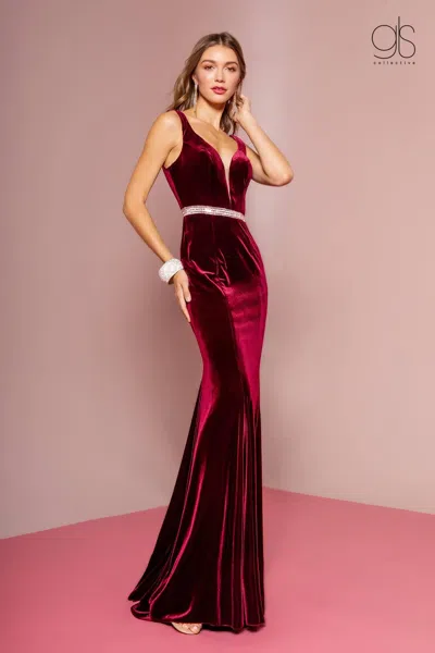 Gls Burgundy Velvet Prom Dress 2xl