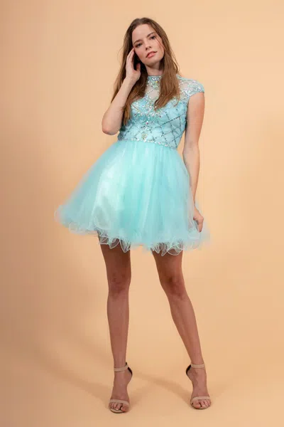 Gls Cap Sleeve Homecoming Short Prom Dress In Blue