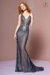 Gls Charcoal Long Formal Cut Out Evening Prom Gown In Gray