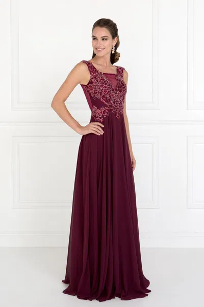 Gls Chiffon Illusion Evening Prom Long Dress In Burgundy
