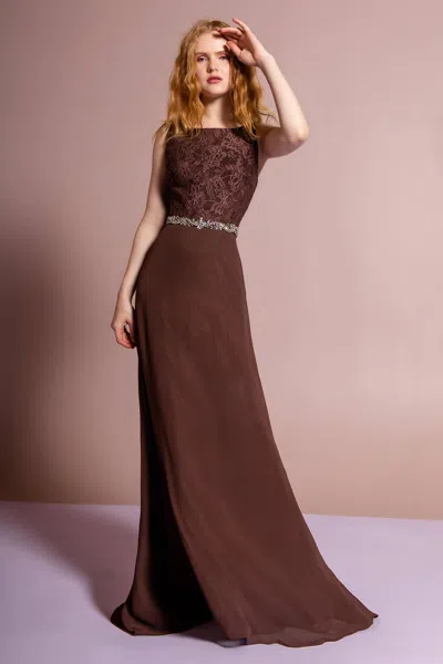 Gls Chiffon Long Prom Dress In Brown