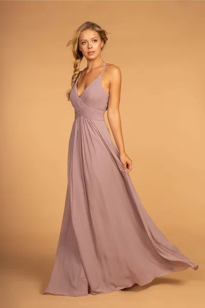 Gls Chiffon Ruched Bodice Long Formal Dress In Pink