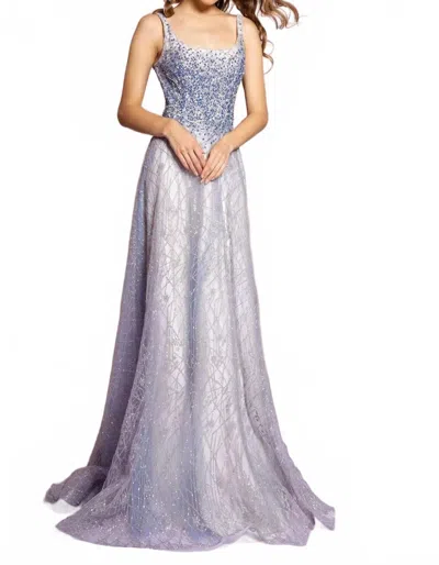 Gls Collective Embellished Square Neck A-line Gown In Ice Blue