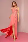 Gls Coral Beaded Chiffon Evening Dress In Orange