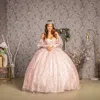 Gls Detachable Ribbon Long Quinceanera Dress In Pink