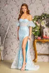 Gls Detachable Sleeves Mermaid Long Prom Dress In Blue