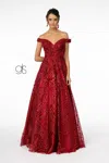 Gls Embellished Mesh A-line Long Prom Dress In Burgundy