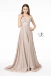 Gls Embroidered A-line Long Prom Dress In Neutral