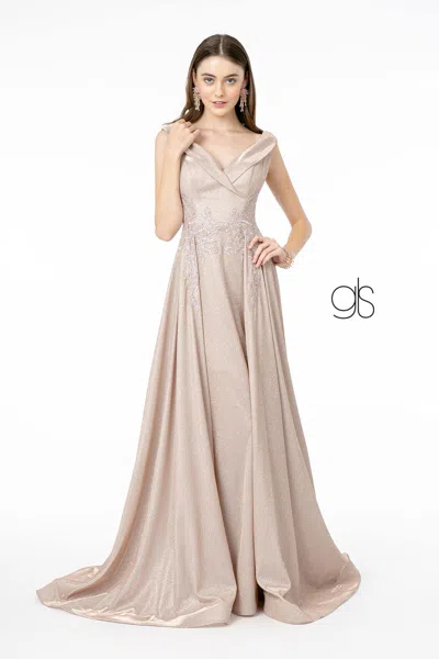 Gls Embroidered A-line Long Prom Dress In Neutral