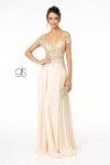 Gls Embroidered Bodice A-line Long Prom Dress In Gold