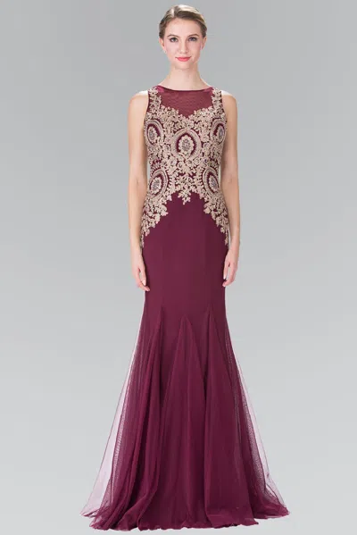 Gls Embroidered Boidce Long Prom Dress In Burgundy