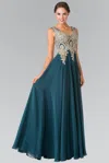 Gls Embroidered Chiffon Long Prom Dress In Blue