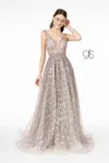 Gls Embroidered Illusion Mesh Long Prom Dress In Neutral