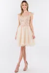 Gls Embroidered Ruffle Short Homecoming Dress In Gold