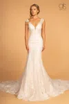 Gls Embroidery Embellished Mesh Long Wedding Gown In White