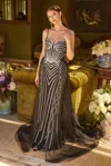 Gls Fitted Long Formal Corset Detachable Overskirt Prom Dress In Black