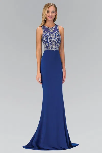 Gls Floor Length Prom Dress With Bead And Sequin In Blue