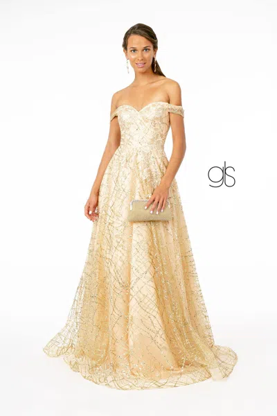 Gls Floral Embroidery Long Prom A-line Dress In Neutral